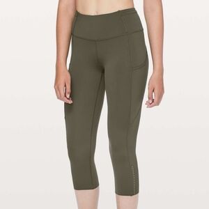 Lululemon Fast Free Crop II Nulux 19 Reflective Dark Olive Green leggings